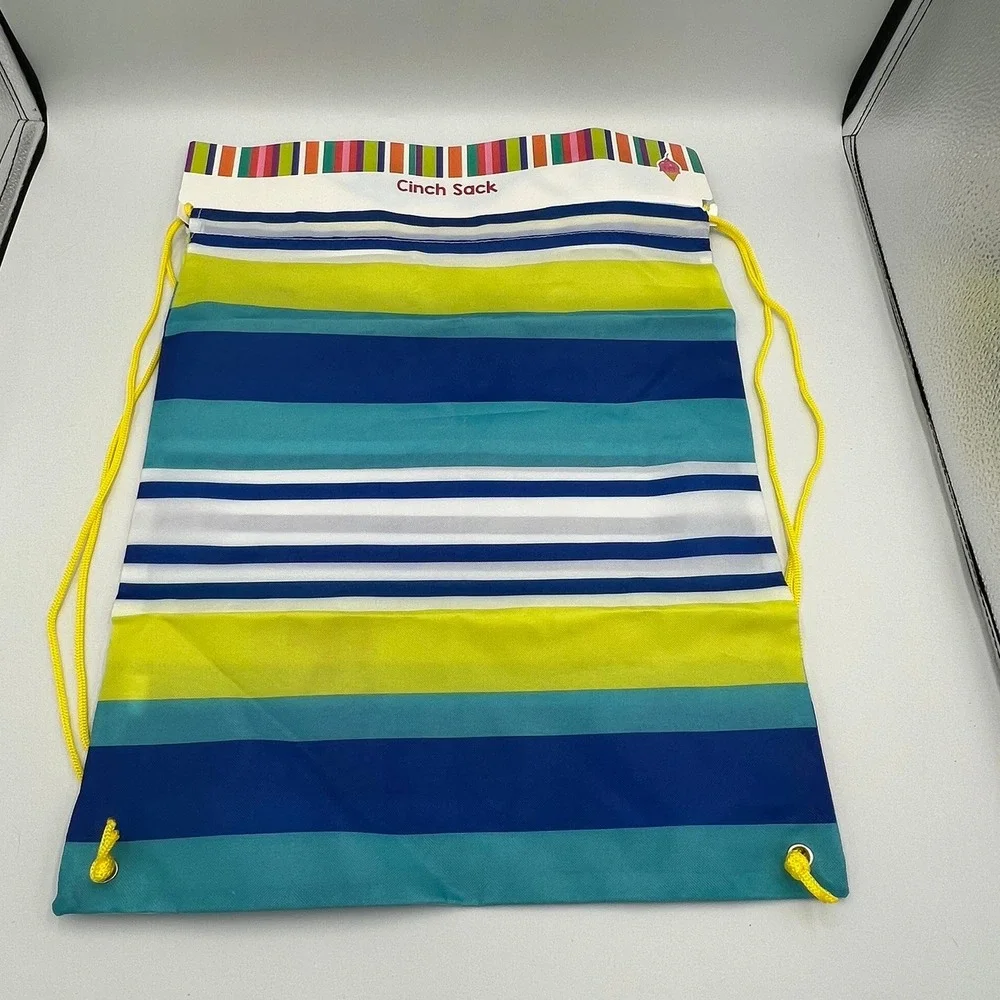 IQ Accessories Cinch Backpack Kids OS Blue Stripe Brand New Drawstring Bag